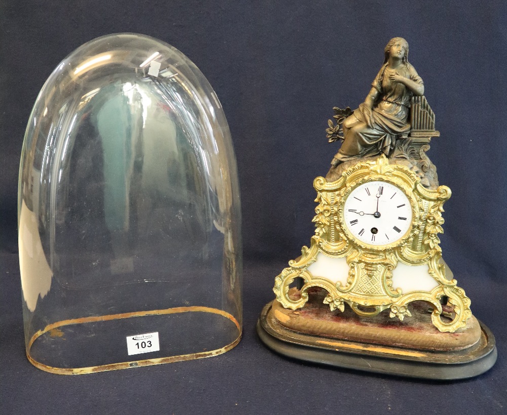 19th Century Leroy of Paris gilt spelter figural mantel clock with French drum movement,