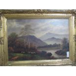F Allen (British early 20th Century), Snowdonia landscape with sheep and birches, signed,