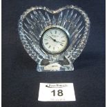 Waterford cut crystal glass heart shaped mantel clock with Roman numeral face. (B.P. 24% incl.