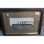 Framed photograph of the Cunard liner SS Lusitania. 13 x 25cm approx. (B.P. 24% incl.