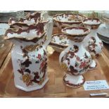 Tray of Mason's Ironstone 'Brown Velvet' items to include; pouch shaped dresser jugs, pedestal bowl,