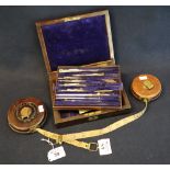 19th Century rosewood drawing instrument case containing some instruments and lift out tray,