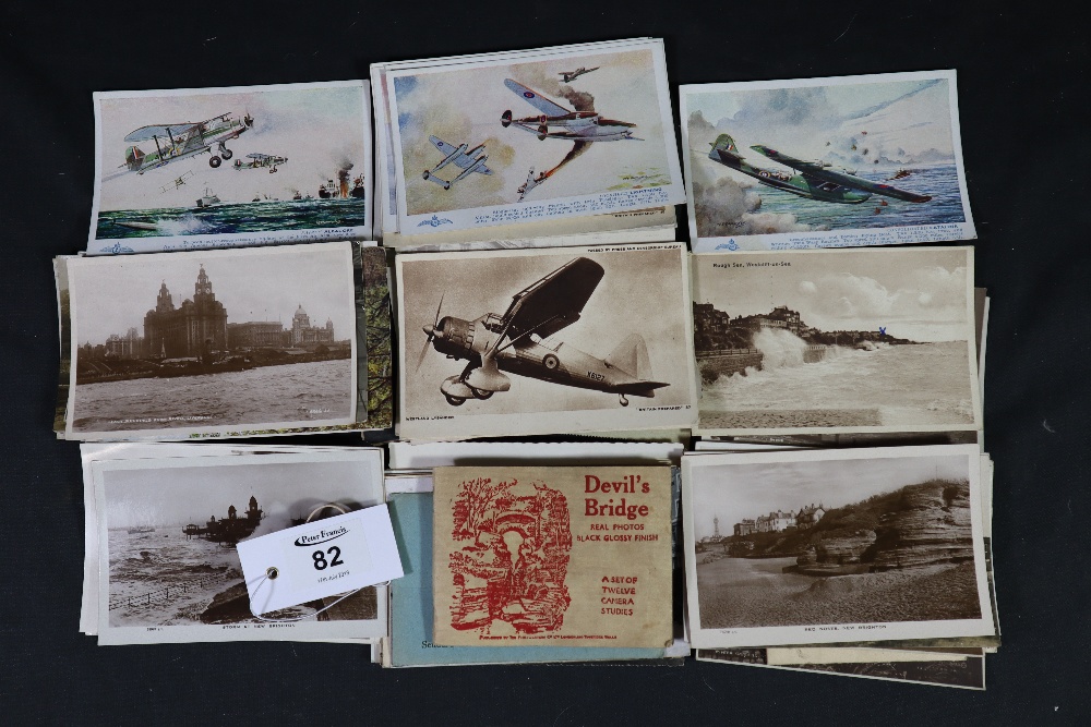 Postcards bundle with British topographical and selection of aeroplane cards printed by J.