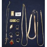 Collection of costume jewellery to include; gold coloured rings and bracelets etc,