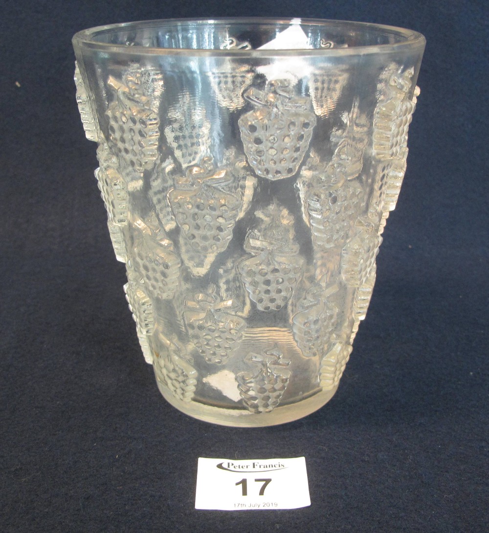 Mid 20th Century Lalique moulded glass tapering cylinder vase in the 'Maliga' pattern,