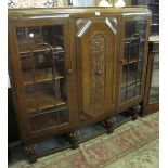 Early 20th Century oak three door glazed display cabinet or bookcase. (B.P. 24% incl.