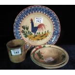 Collection of Llanelly pottery items to include; cockerel plate,