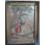 19th Century needlepoint woolwork panel, ecclesiastical scene with Jesus Christ and female figure,