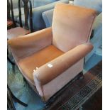 Early 20th Century upholstered easy armchair on turned supports. (B.P. 24% incl.