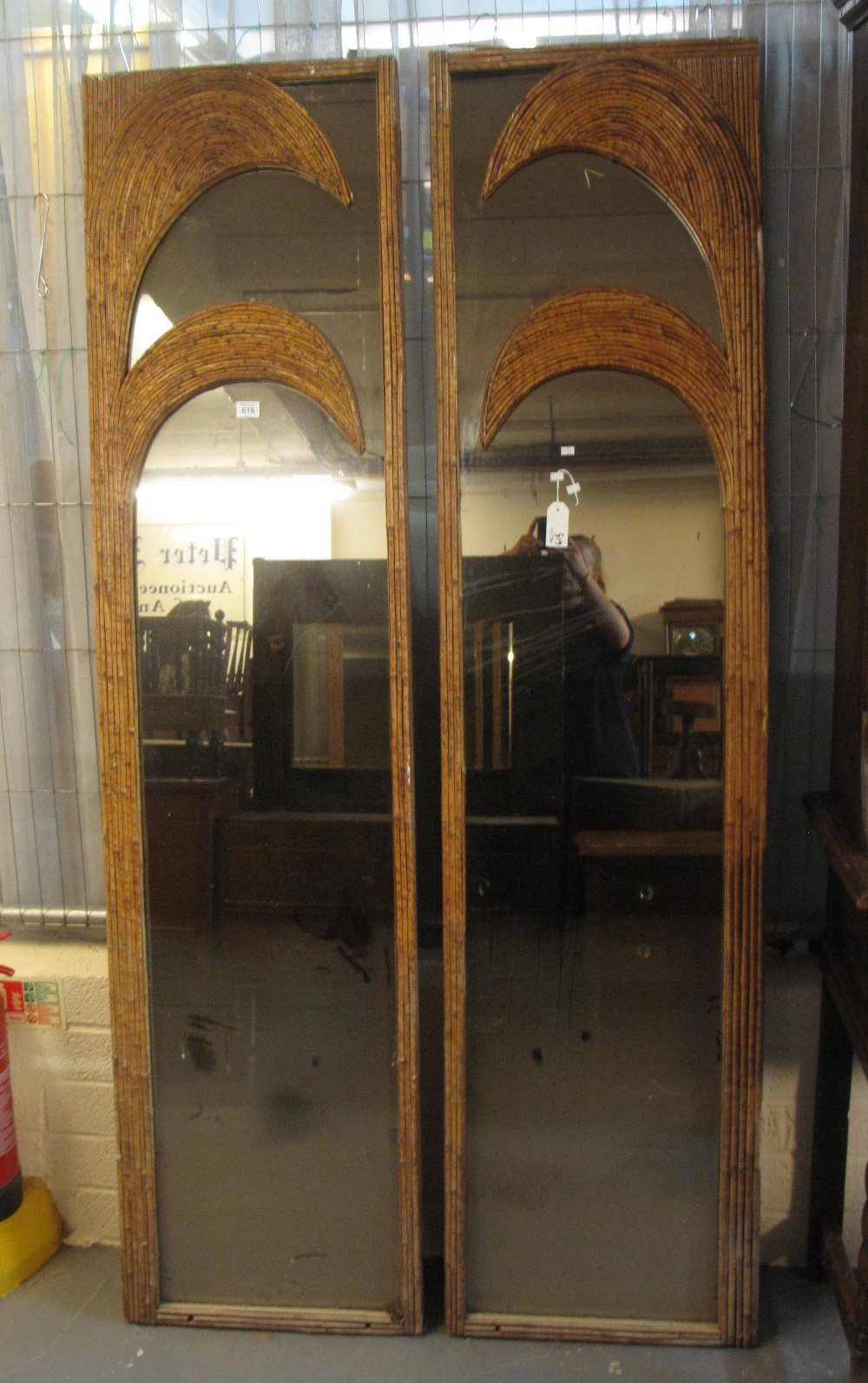 A pair of large rectangular mirrors having bamboo decoration. No reserve, no estimate.