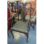Queen Anne style mahogany open armchair on cabriole legs and pad feet. (B.P. 24% incl.