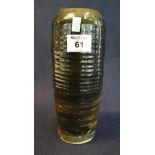 Oriental tapering and ribbed stoneware pottery cylinder vase. 24cm high approx. (B.P. 24% incl.