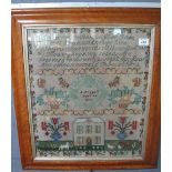 19th Century framed child's sampler by M Hoggett age 14,