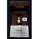 Eterna-Matic Sahida 9ct gold ladies automatic bracelet wristwatch with satin face having baton
