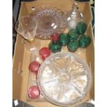 Box of assorted glassware various, to include; cake stand, large wine glass,