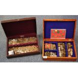 Two wooden cutlery canteen boxes containing coins. (B.P. 24% incl.