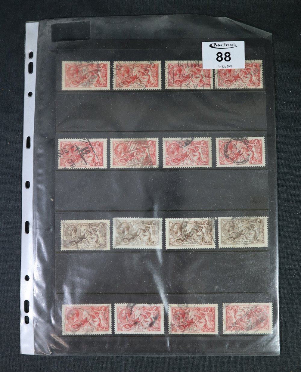 Great Britain selection of used seahorse's 2/6 x 4 and 5\- x 12 1913 to 1918 issue. (B.P. 24% incl.