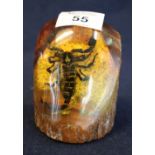 A simulated amber ornament or paperweight with inset scorpion. (B.P. 24% incl.