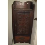 Edwardian mahogany single door carved smokers cabinet. (B.P. 24% incl.