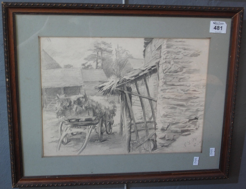 British school (early 20th Century), initials SLW, farmyard scene, signed and dated, pencil.