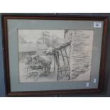 British school (early 20th Century), initials SLW, farmyard scene, signed and dated, pencil.