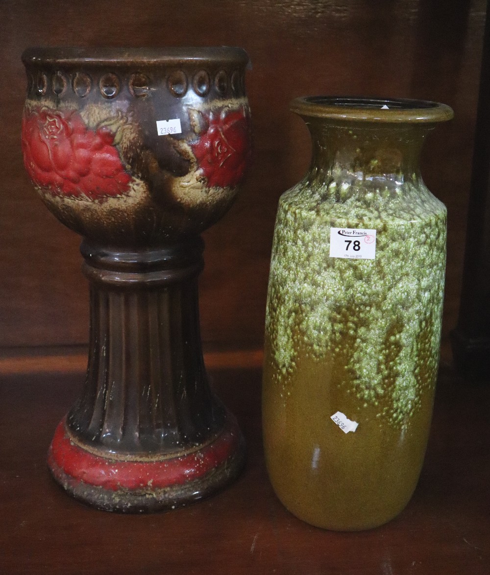 West German straight sided cylinder vase, together with a small similar jardiniere with stand.