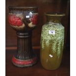 West German straight sided cylinder vase, together with a small similar jardiniere with stand.
