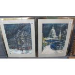 S. Gifford, London street scenes in the snow, signed, watercolours.