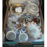 Box of assorted china to include; trinket dishes, miniature jug, Chinese style miniature vase etc.