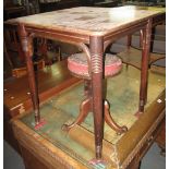 Small square mahogany occasional table with bentwood supports. (B.P. 24% incl.