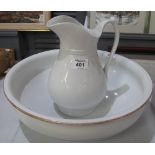 Plain white pottery jug and basin set. (B.P. 24% incl.
