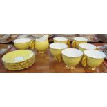 Aynsley bone china cabbage design gilded and yellow tea service with butterfly handles to include;