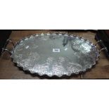 Silver plated oval two handled tray with foliate etched decoration. (B.P. 24% incl.