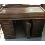 Early 20th century mahogany tambour fronted, twin pedestal, knee hole desk. (B.P. 24% incl.