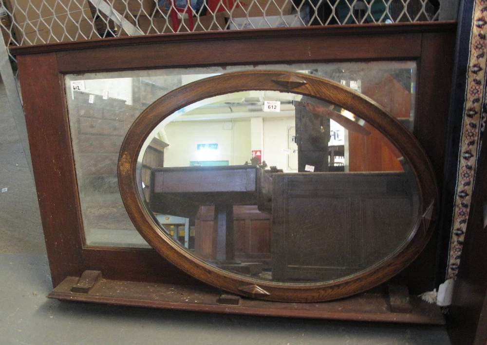 Mahogany framed over mantel mirror, together with an oak framed bevel plate oval mirror. (2) (B.P.