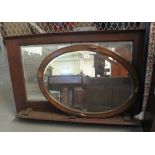 Mahogany framed over mantel mirror, together with an oak framed bevel plate oval mirror. (2) (B.P.