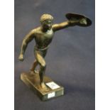 Bronzed white metal sculptural study of a Grecian warrior on rectangular base. 22cm high approx.