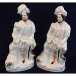 Two similar 19th Century Staffordshire pottery flat backed figures, 'The Lion Slayer',