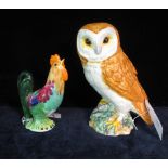 Beswick England 1046 barn owl on naturalistic base, together with a Beswick 1001 cockerel. (2) (B.P.