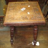 Late Victorian carved oak square stool, possibly Welsh. (B.P. 24% incl.