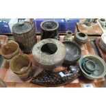 Tray of assorted art pottery, various to include; bowls, jars and covers, beakers etc. (B.P.