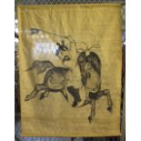 Chinese wall hanging depicting a man on a horse (possibly a Tang horse). (B.P. 24% incl.