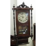 19th Century walnut marquetry inlaid two train wall clock. (B.P. 24% incl.