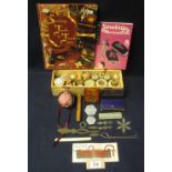 Tray of assorted sewing and needlework bygones to include; a box of cotton reels,