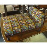 Early 20th Century gout stool, together with a oak framed stool with zebra skin top,