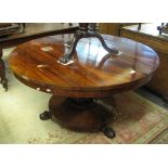 19th Century rosewood circular centre table on paw feet. (B.P. 24% incl.