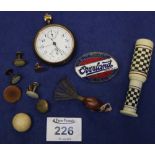 Collection of collar studs, pocket watch, shaving brush etc. (B.P. 24% incl.