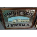 J Buckley, Llanelly Brewery, a framed advertising mirror. 53 x 71cm approx. (B.P. 24% incl.