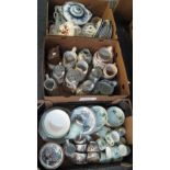 Three boxes of assorted china to include; 19th Century dresser jugs, water jugs,