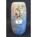 Royal Doulton pottery ovoid shaped vase with tube lined relief butterfly and foliate decoration on